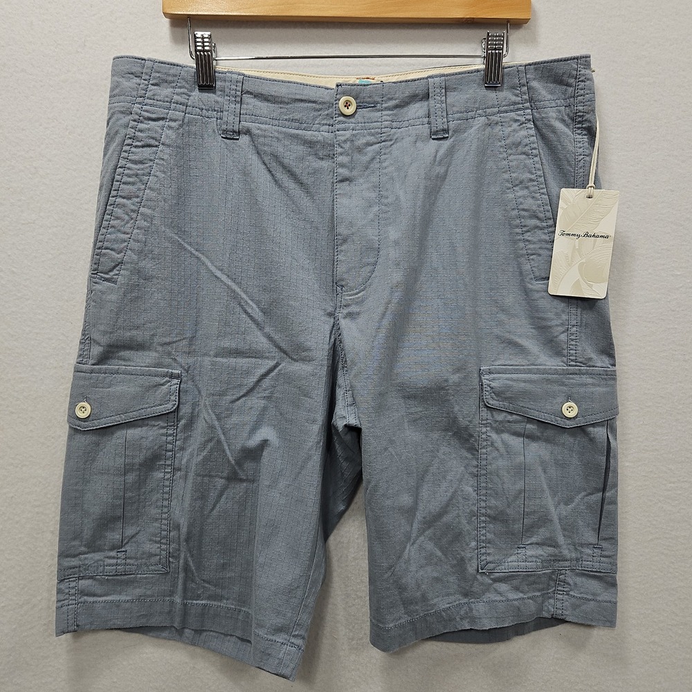 Tommy Bahama Sandbar Ripstop Shorts Mens 34 Blue Cargo Stretch Tencel Shorts